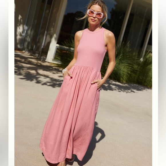 NWT Anthropologie Stateside A-line Crewneck Dress color pink size S - Picture 3 of 9